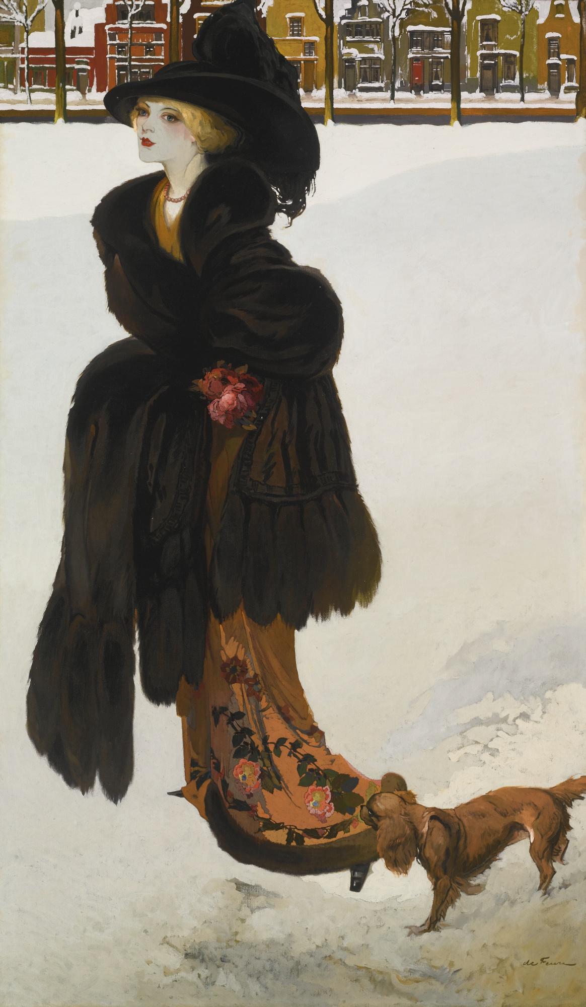 Georges De Feure - Femme Dans La Neige (Élégante Au Petit Chien)