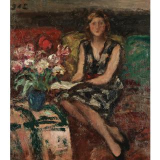 Georges d\'Espagnat - Femme Au Bouquet Des Fleurs Dans L\'Intérieur