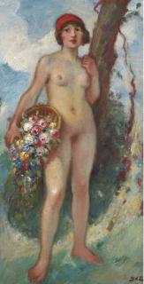 Georges D\'Espagnat - Jeune fille à la corbeille de roses
