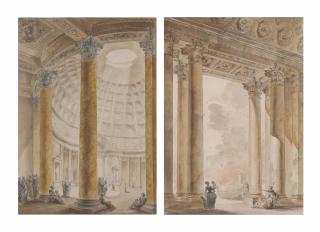 Georges-François Blondel - Intérieur du Panthéon à Rome ; et Vue intérieure du portique de l\'église Santa Maria Maggiore à Rome