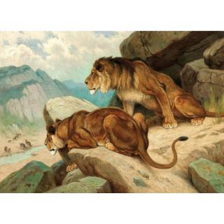 Georges-Frédéric Rötig - Lions À L\'Affûtgeorges-Frédéric Rötig ; Lions Stalking ; Signed And Dated Lower Right 25 ; Oil On Canvas