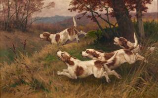 Georges Frédéric Rotig - Hunting Dogs in Pursuit of a Deer
