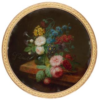 Georges Frédéric Ziesel - Still Life With A Glass Vase Of Flowers, Circa 1785