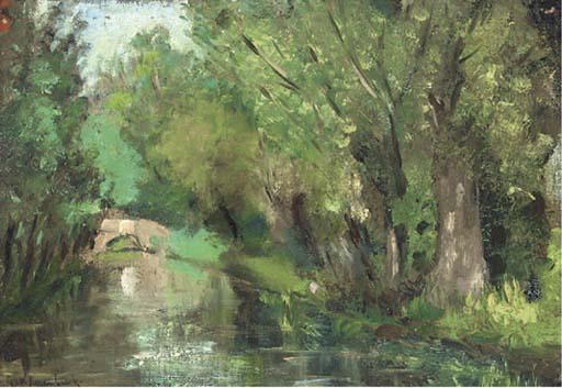 Georges Jan Hendrik Poggenbeek - A wooded river landscape