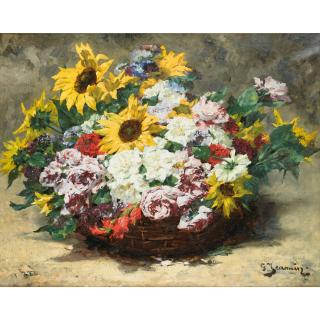 Georges Jeannin - Panier De Roses Et Tournesols