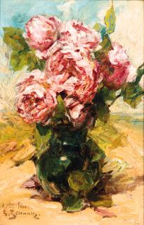 Georges Jeannin - Pink roses in a vase