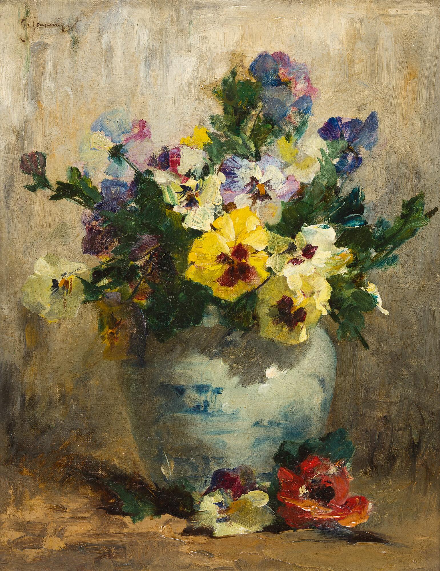 Georges Jeannin - Stiefmütterchen in einer Vase.