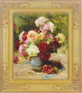 Georges Jeannin - Still life of a vase of roses