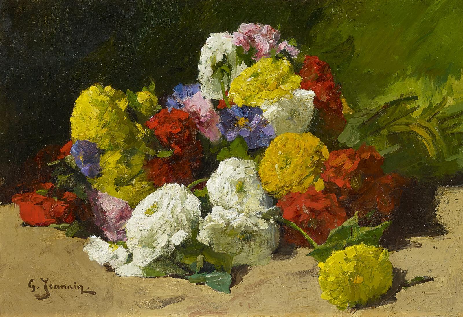 Georges Jeannin - Strauß mit Chrysanthemen und Rosen