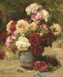 Georges Jeannin - Summer roses in a vase