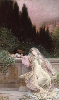 Georges Jules Victor Clairin - A clandestine courtship on a terrace, Florence beyond