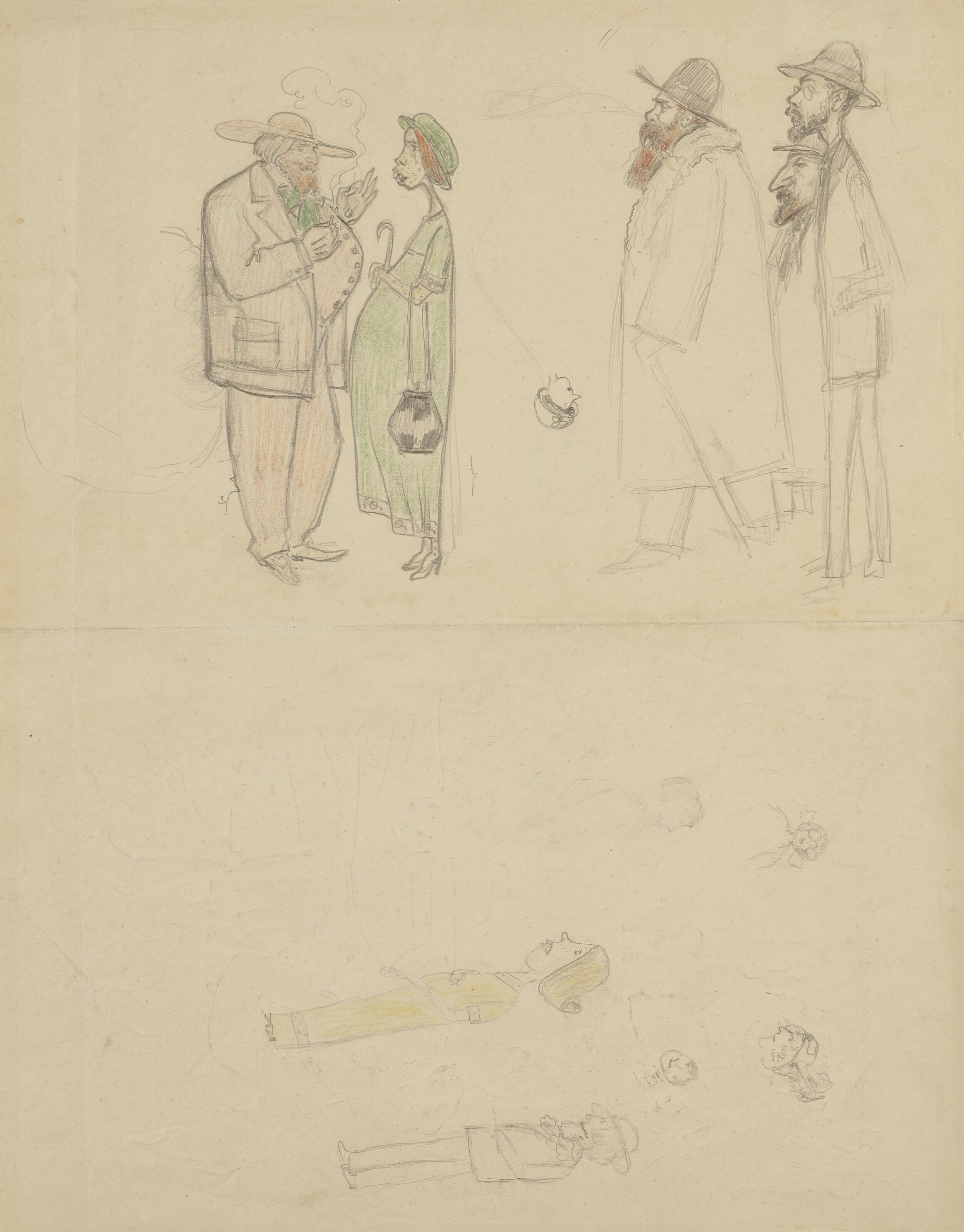 Georges Lacombe - Caricatures de Paul Sérusier, Marguerite-Claude Sérusier, Ker-Xavier Roussel, Pierre Bonnard et Édouard Vuillard