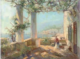 Georges Lapchine - On the terrace of a villa in the south of France