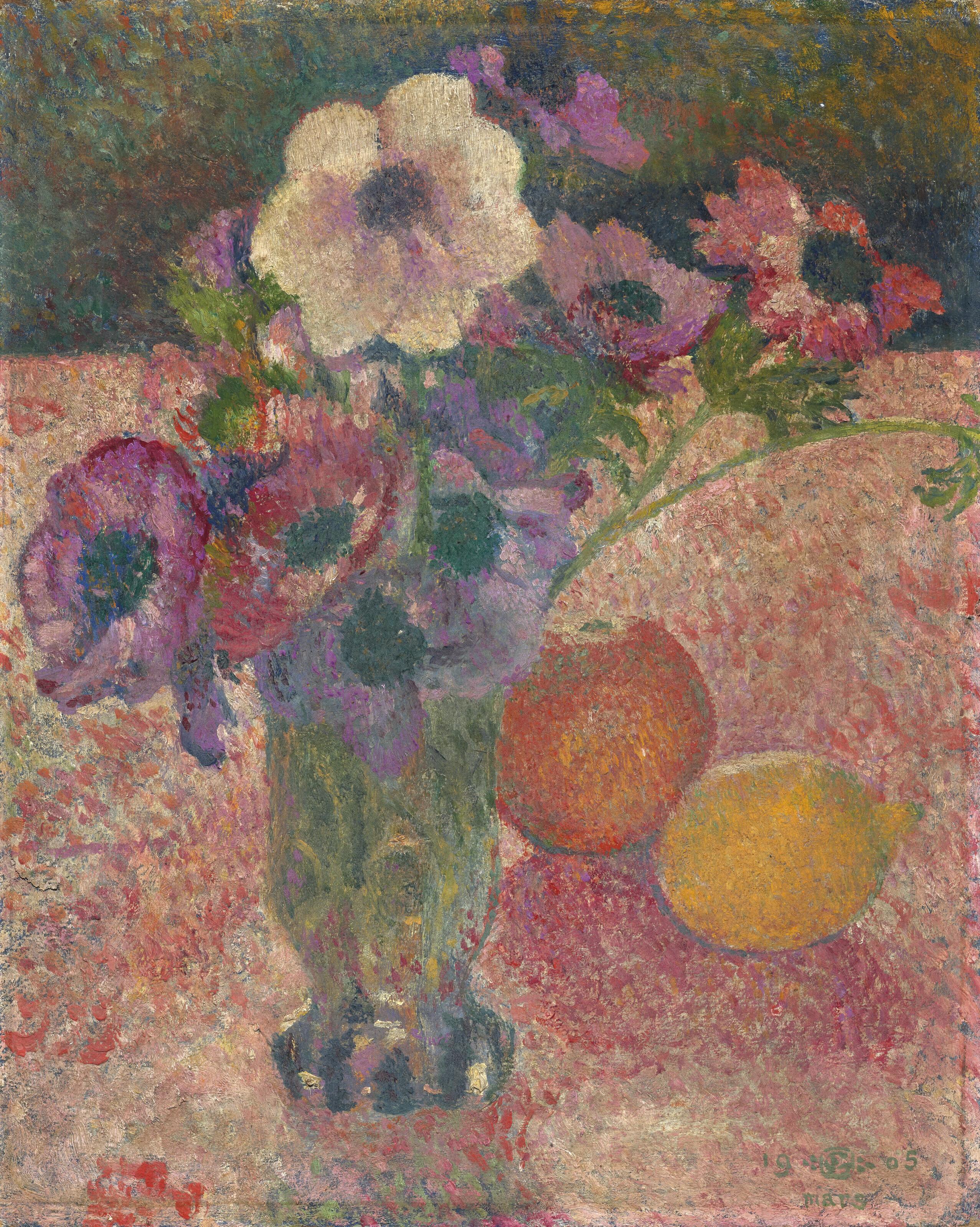 Georges Lemmen - Les Anémones (recto); Deux études de motifs décoratifs (verso)