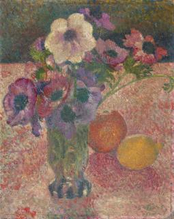 Georges Lemmen - Les Anémones (recto); Deux études de motifs décoratifs (verso)