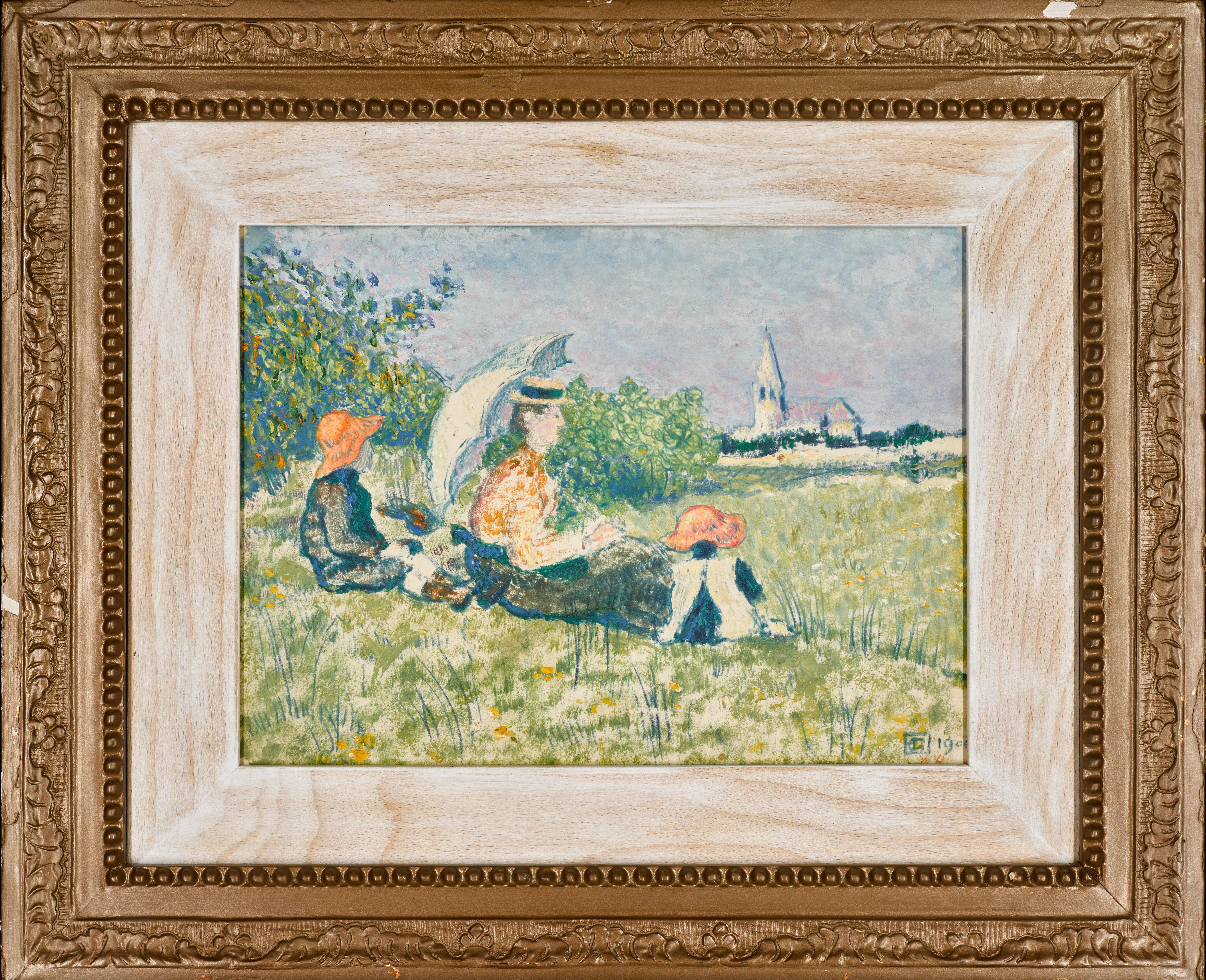 Georges Lemmen - Madame Lemmen et ses enfants dans un jardin