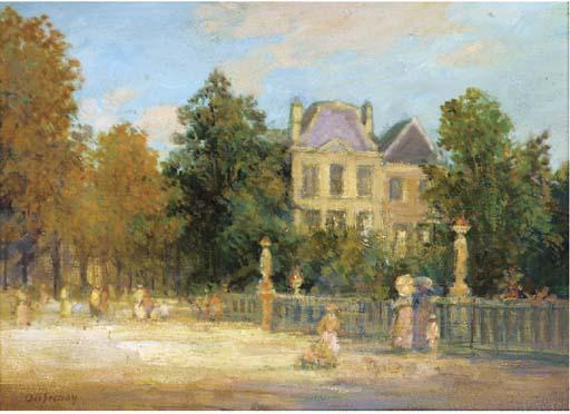 Georges Leon Dufrenoy - Elegant figures before a French chateau