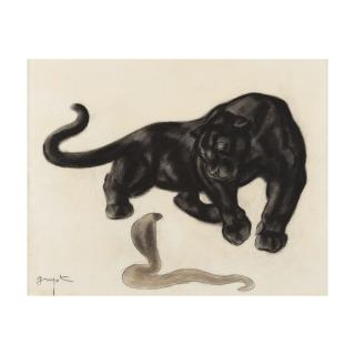 Georges Lucien Guyot - Panthère regardant un cobra