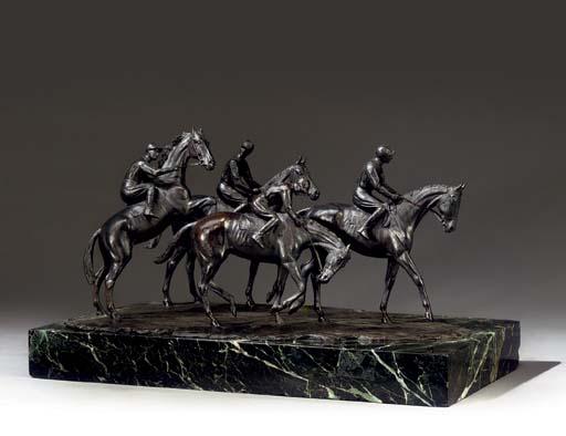 Georges Malissard - Jockey et chevaux à l\'entraînement (Jockeys and horses out training)