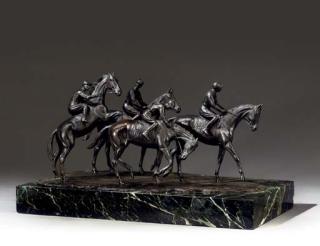 Georges Malissard - Jockey et chevaux à l\'entraînement (Jockeys and horses out training)