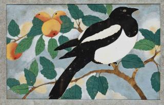 Georges Manzana-Pissarro - Pie sur une branche d\'arbre fruitier