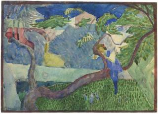 Georges Manzana Pissarro - Une Jeune Fille Dans Un Arbre Dans Un Jardin