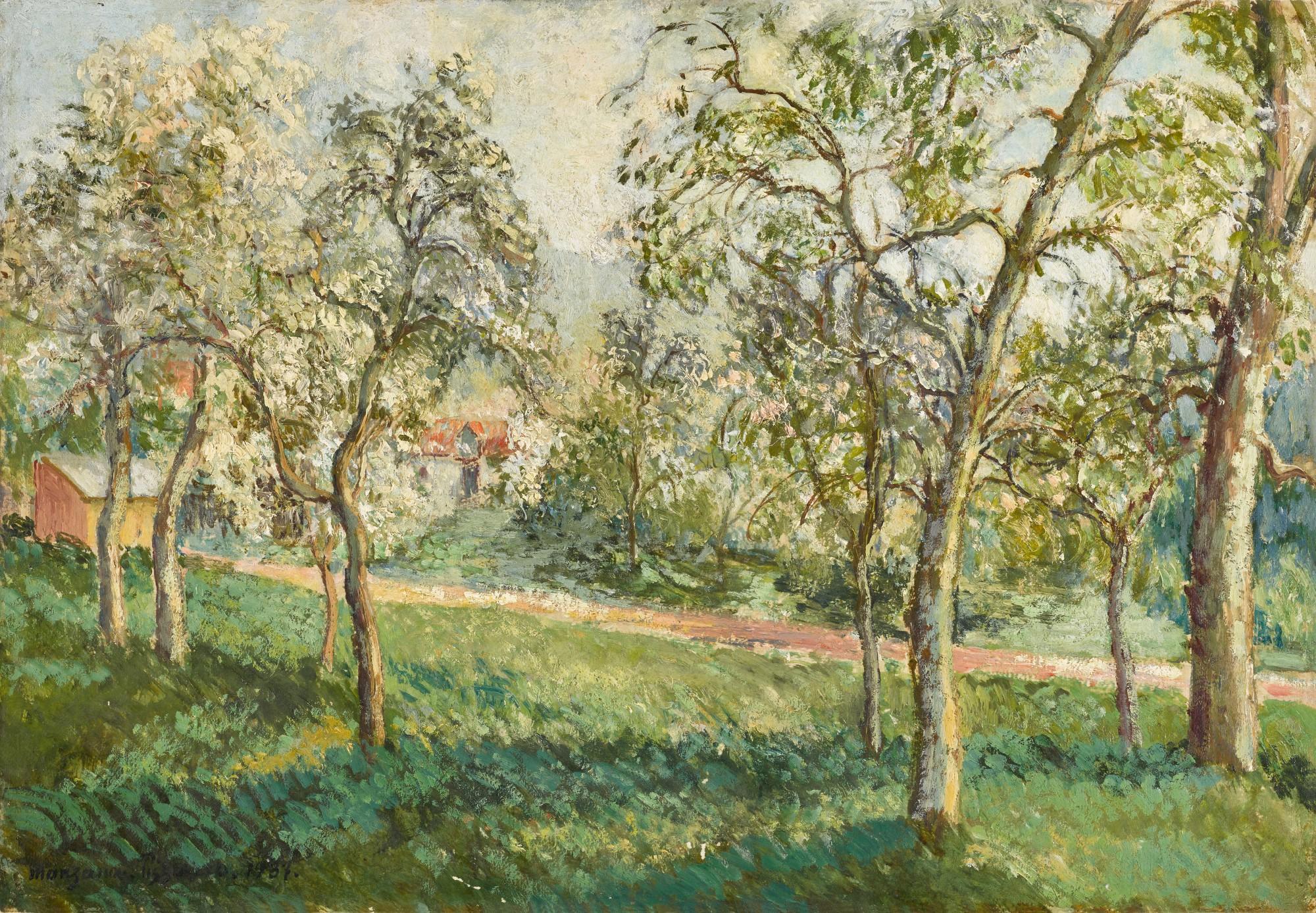 Georges Manzana Pissarro - Vezillon, arbres en fleurs au printemps