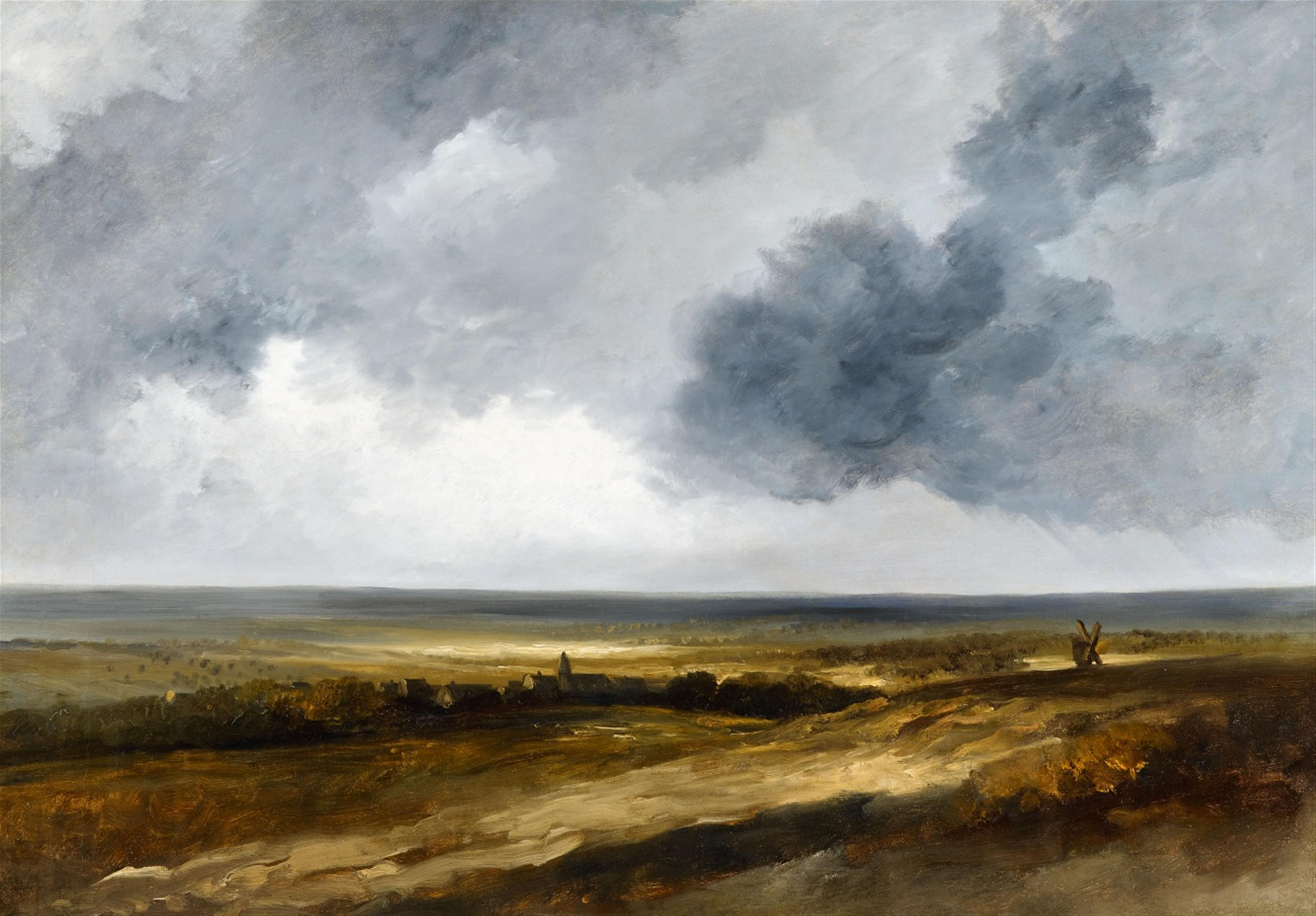 Georges Michel - Weite Landschaft mit Dorf und Windmühle