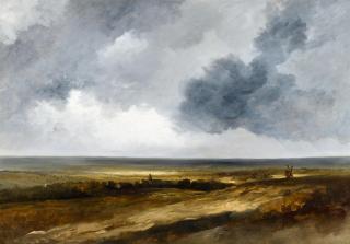 Georges Michel - Weite Landschaft mit Dorf und Windmühle