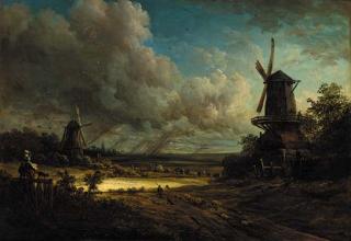 Georges Michel - Windmills in a stormy landscape