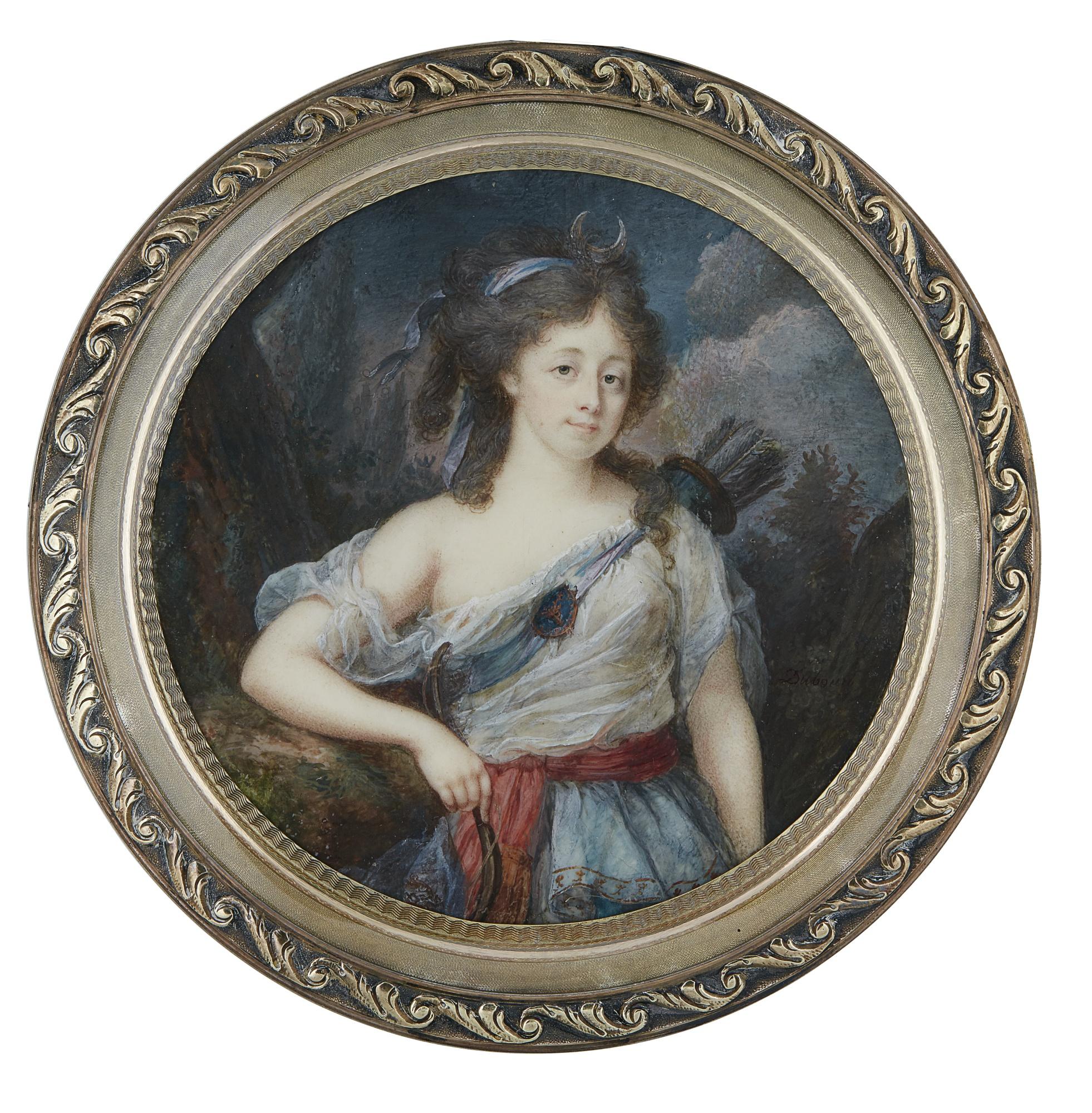 Georges Nicolas Toussaint Augustin - Portrait Of A Lady In The Guise Of Diana, Circa 1790