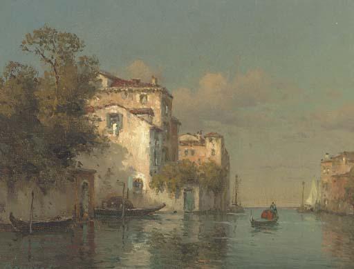 Georges-Noel Bouvard - Gondolas On A Venetian Backwater