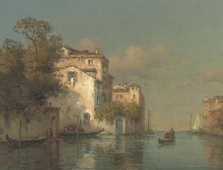 Georges-Noel Bouvard - Gondolas On A Venetian Backwater