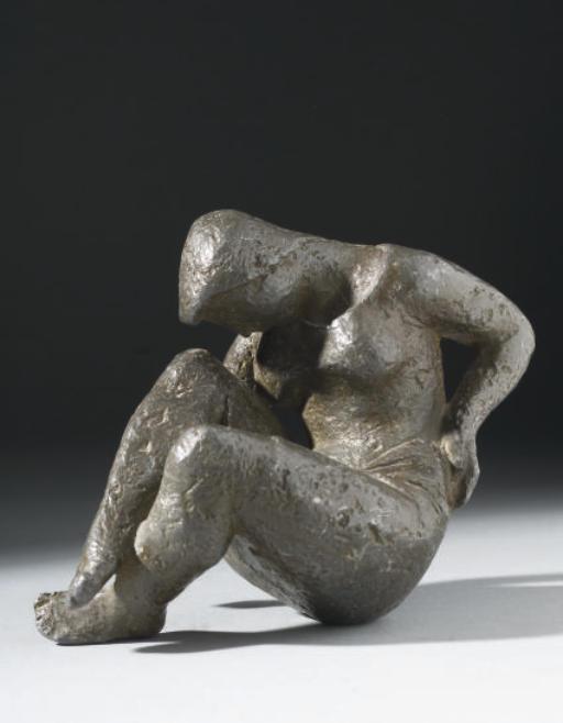 Georges Oudot - Jeune femme recroquevillée Bronze à patine brune, signé, épreuve d\'artiste, cachet de fondeur Valsuani