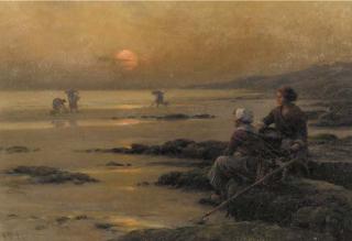 Georges Philibert Charles Maroniez - Cockling at dusk