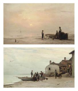 Georges Ricard Cordingley - Bringing in the catch; and Waiting for the catch