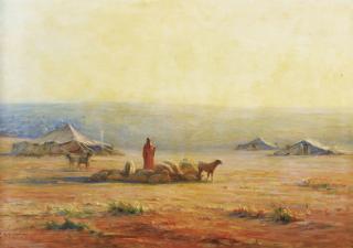 Georges Ricard-Cordingley - Campement Et Troupeau Au Soleil Levantgeorges Ricard-Cordingley ; Camp And Herd At Sunrise ; Signed Lower Left ; Oil On Canvas