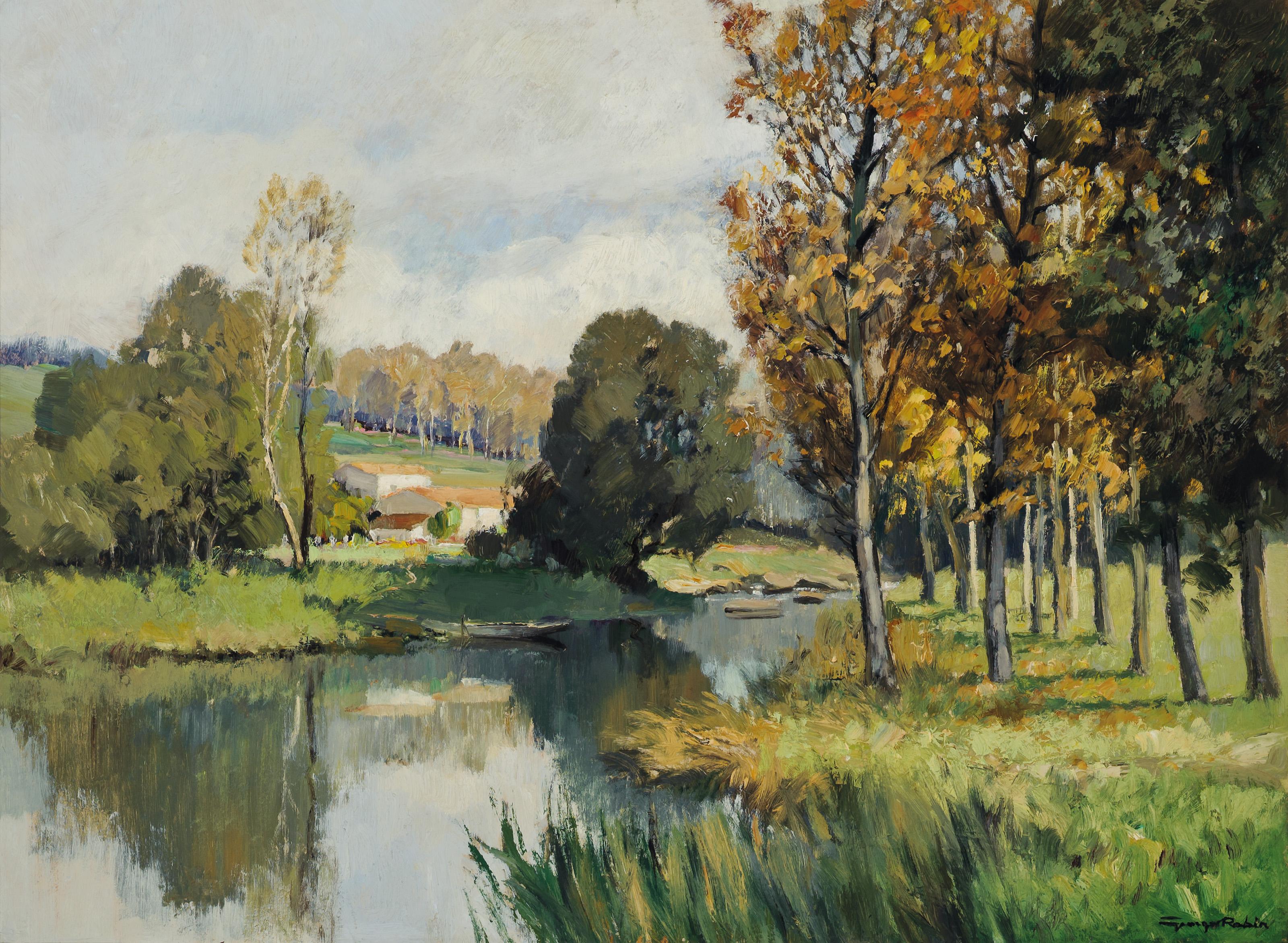 Georges Robin - A Rowing Boat Moored At The River Bank