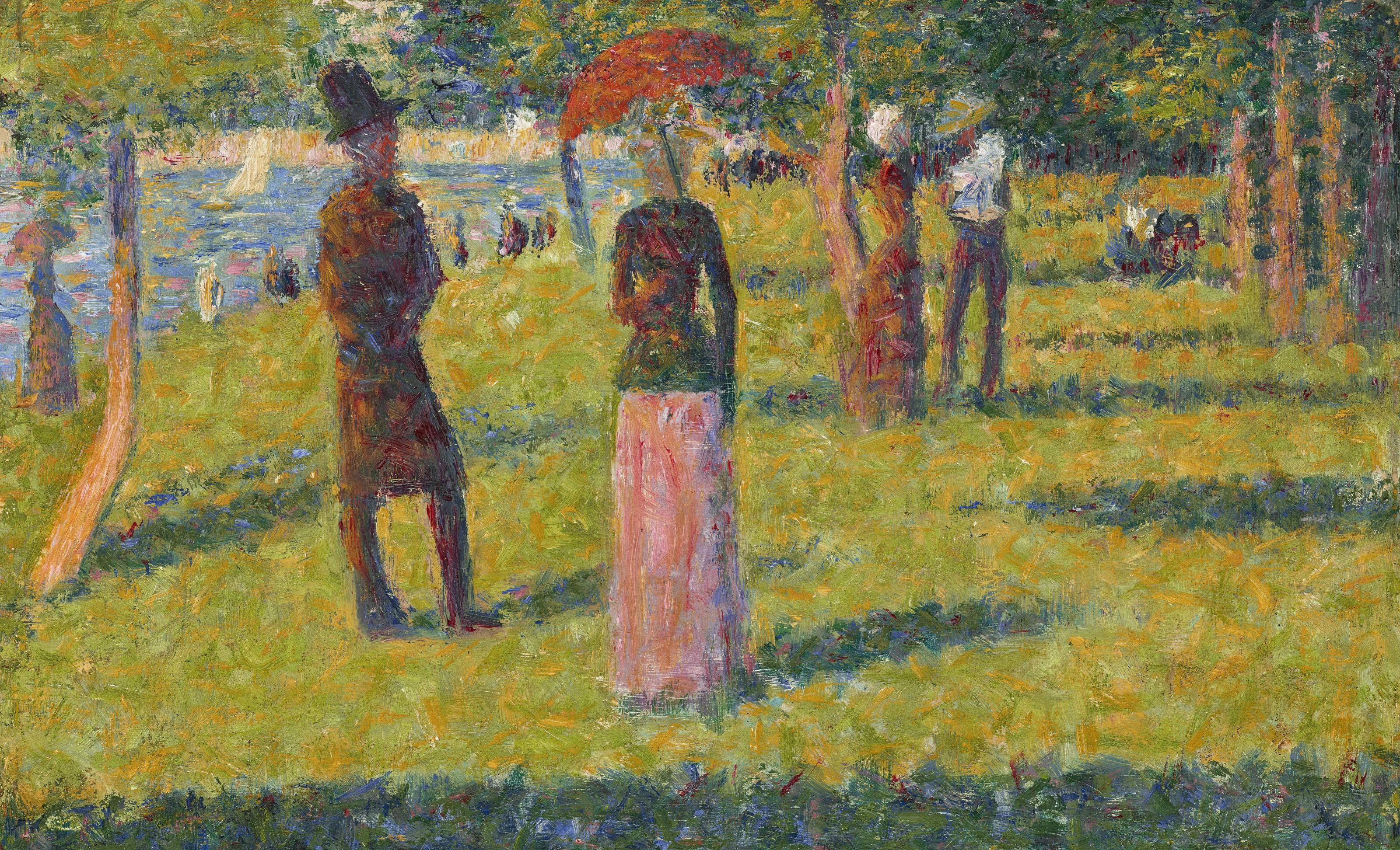 Georges Seurat - Paysage Et Personnages (La Jupe Rose)