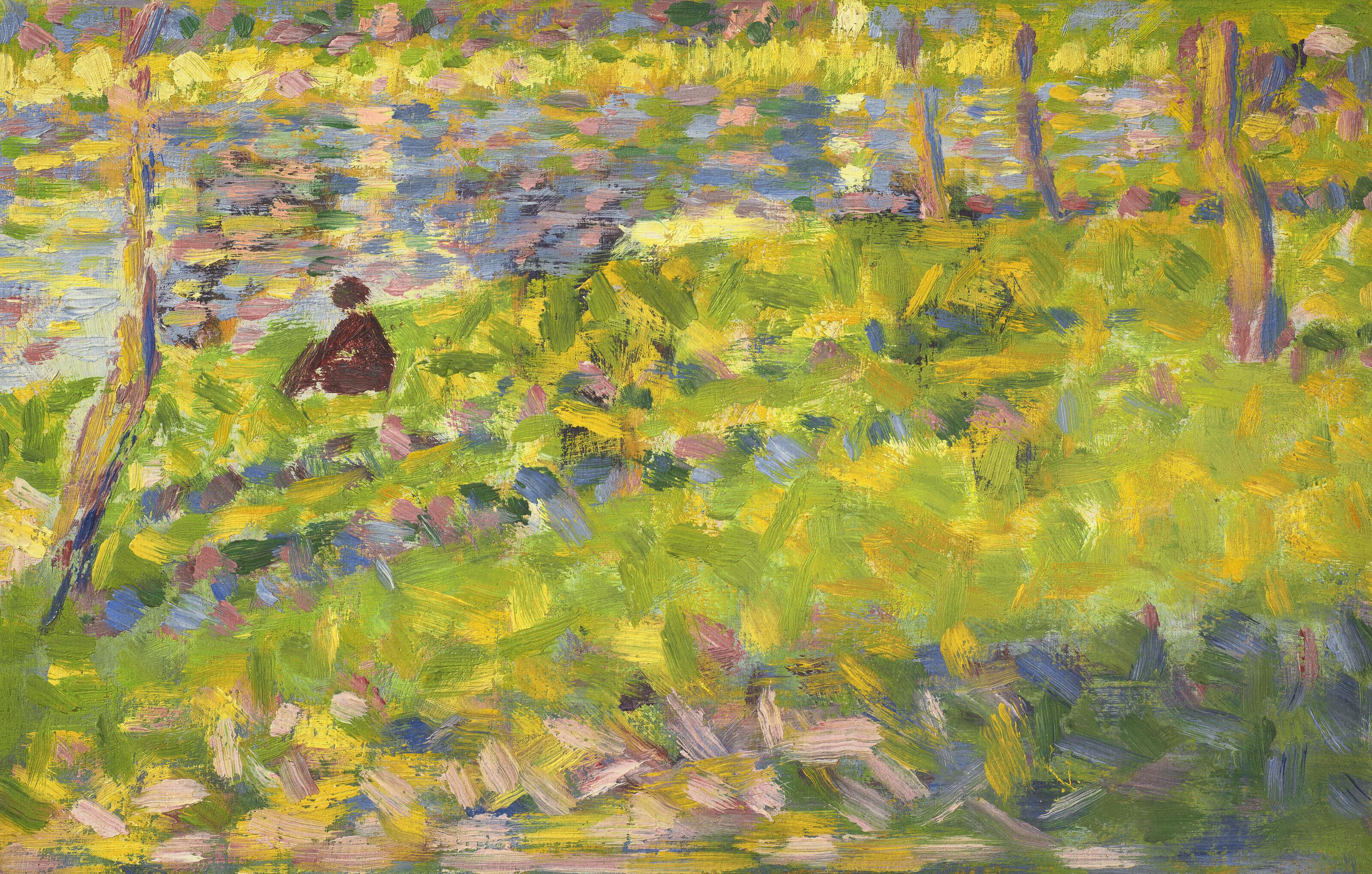 Georges Seurat - Paysage, homme assis (Etude pour Un dimanche après-midi à l\'Ile de la Grande Jatte)