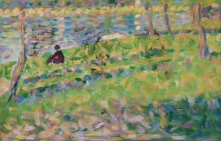 Georges Seurat - Paysage, homme assis (étude pour Un Dimanche d\'été à l\'Ile de La Grande Jatte