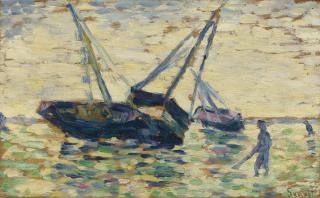 Georges Seurat - Trois Bateaux Et Un Marin (Étude Pour L\'Échouage À Grandcamp)