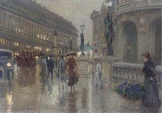 Georges Stein - Avenue de l\'Opéra at dusk, Paris