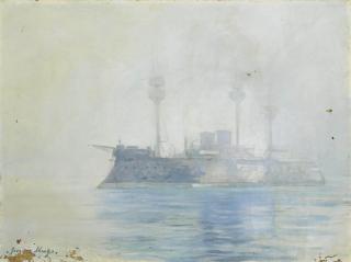 Georges Victor Hugo - Le navire militaire dans la brume