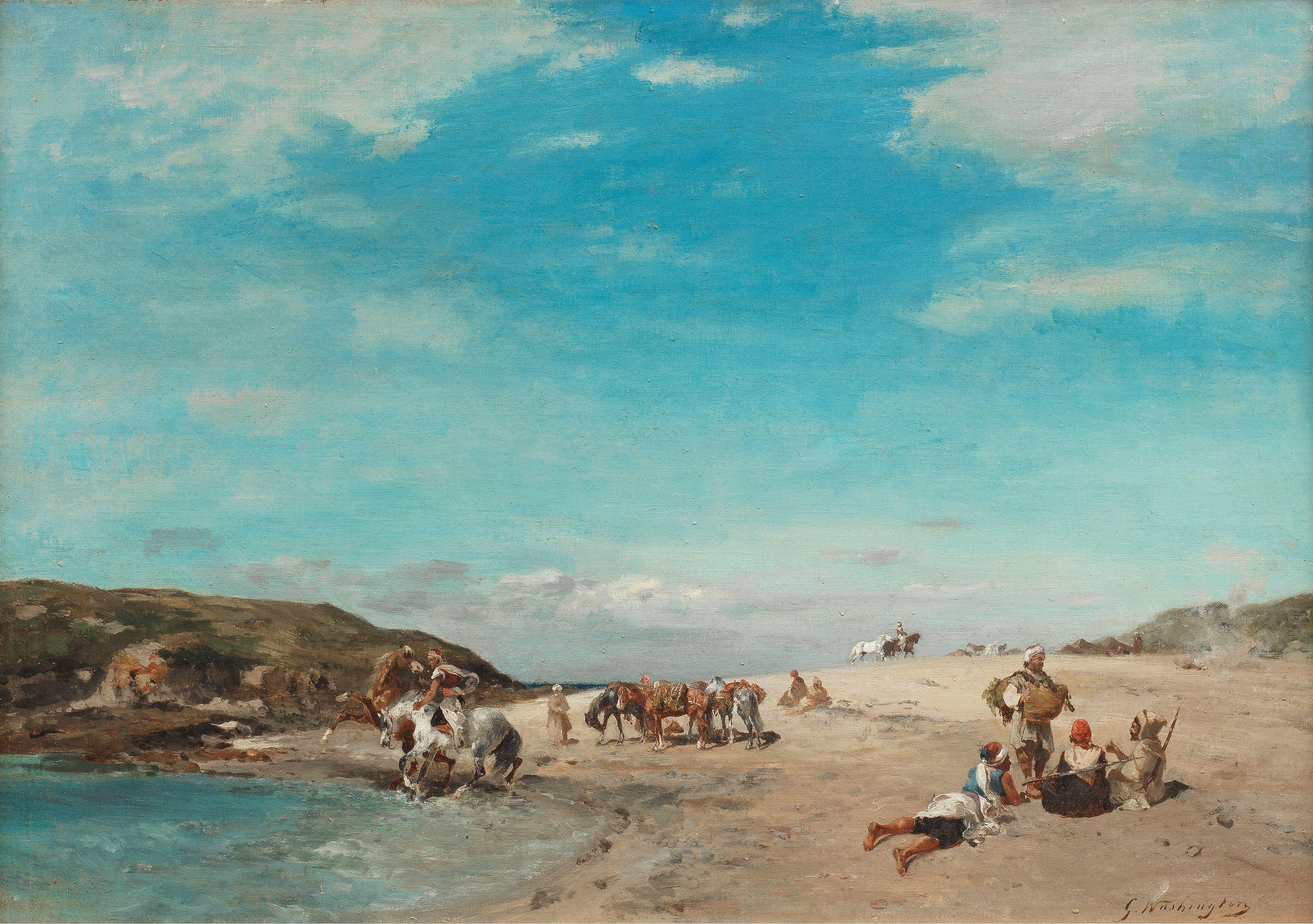 Georges Washington - Bedouin horsemen by a shoreline
