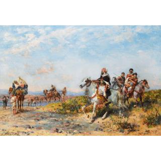 Georges Washington - Cavaliers Traversant Un Guégeorges Washington ; Signed Lower Left ; Horsemen Crossing A Ford ;  Oil On Canvas 