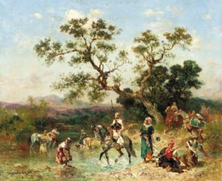 Georges Washington - Oasis with Arabian horsemen