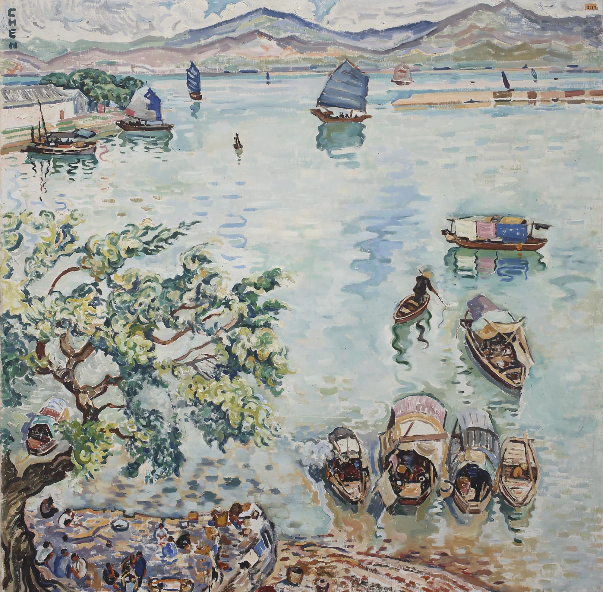 Georgette Chen - Paysage De Chine Avec Sampans (China Landscape With Sampans)