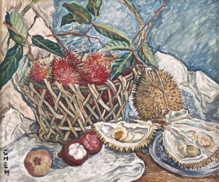 Georgette Chen - Still Life with Durians, Mangosteens and Rambutans