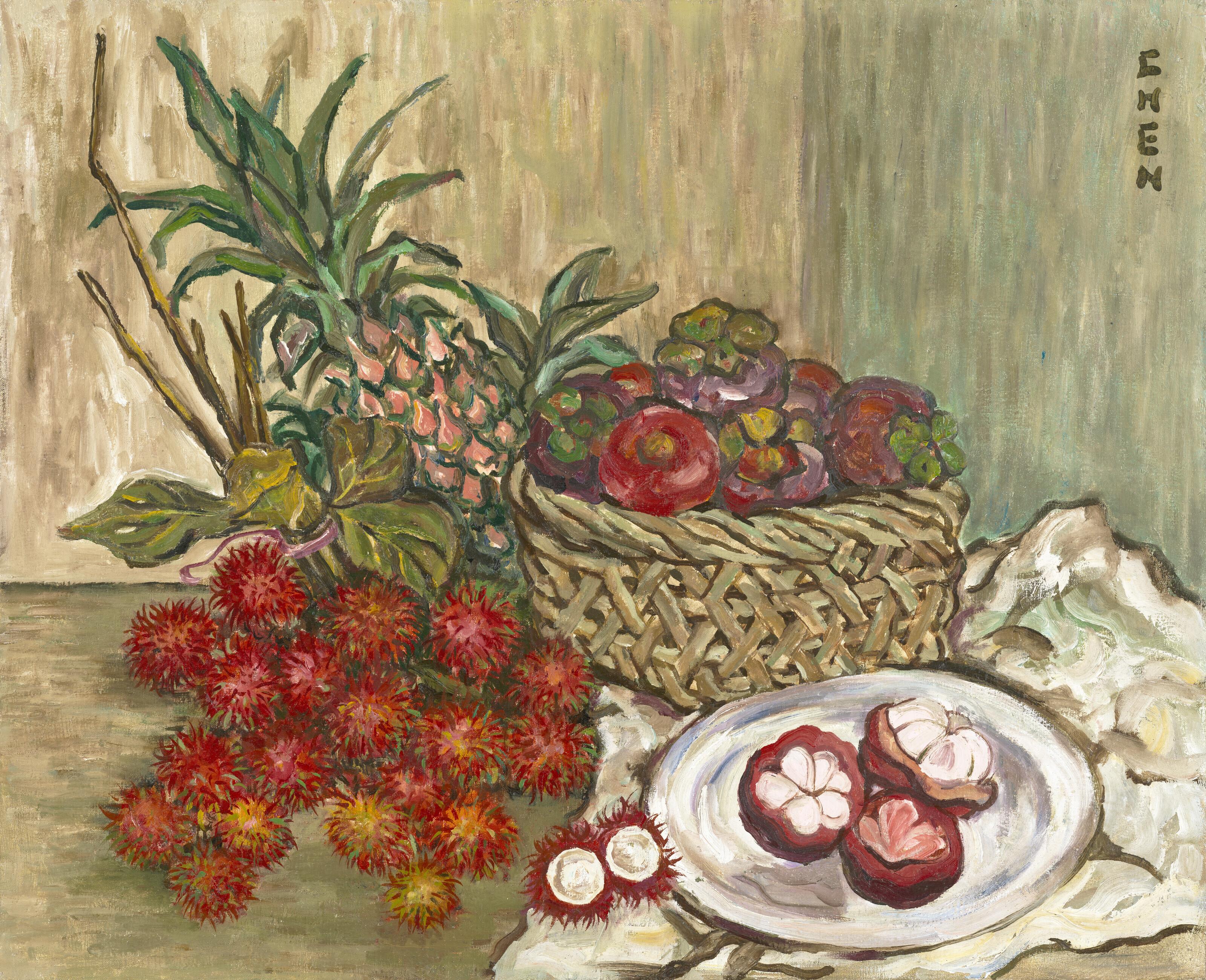 Georgette Chen - Still Life with Rambutans, Mangosteens and Pineapple